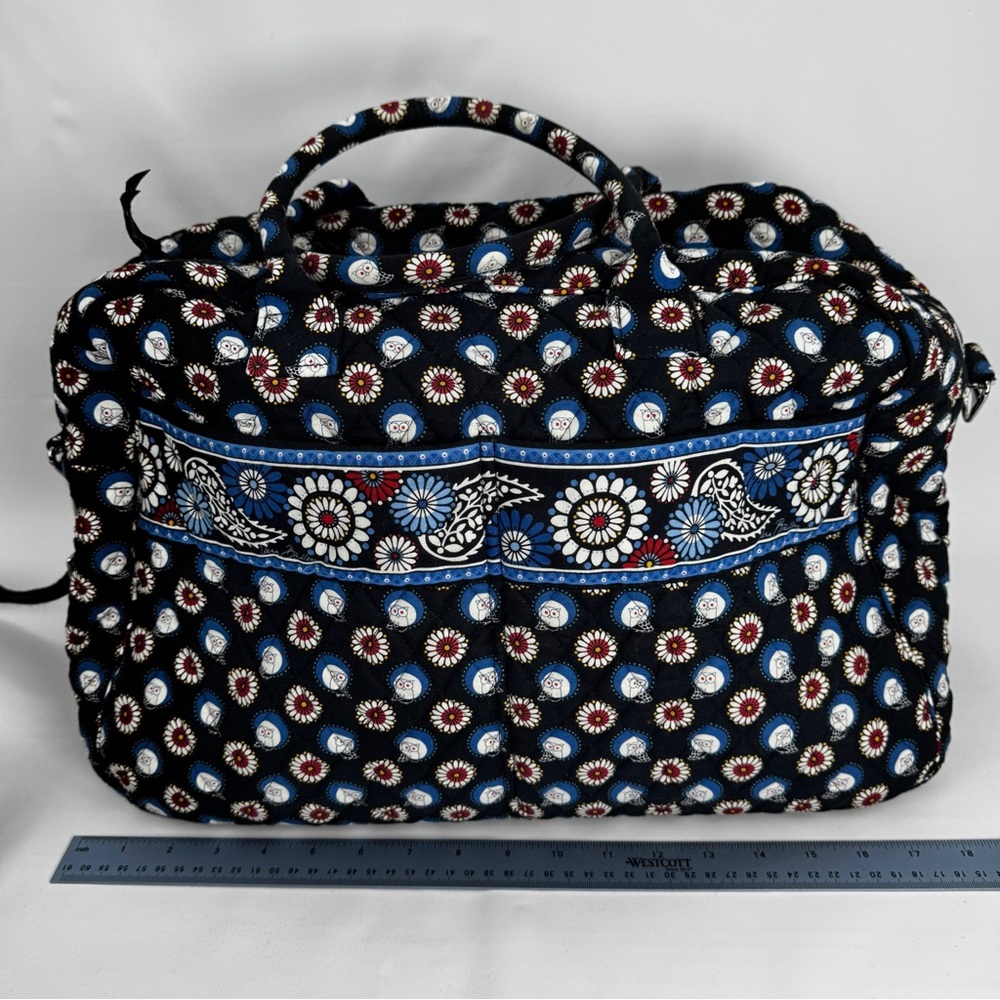 Vera Bradley Blue Night Owl Overnight Duffel Bag Xtra LG 20" x 12" Luggage Tote - Picture 10 of 12